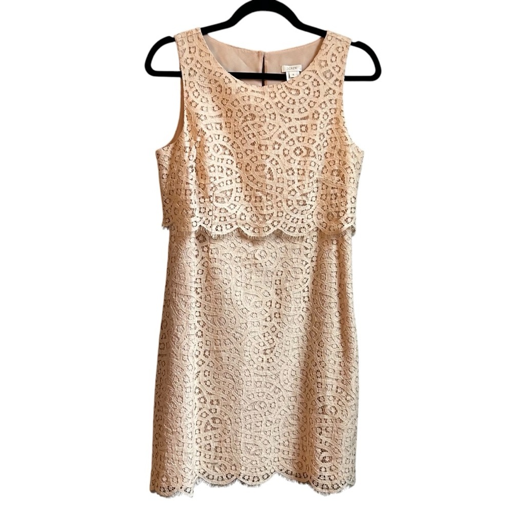 J. Crew Champagne Lace Sleeveless Mini Tiered Sheath Cocktail Dress Women Sz 4